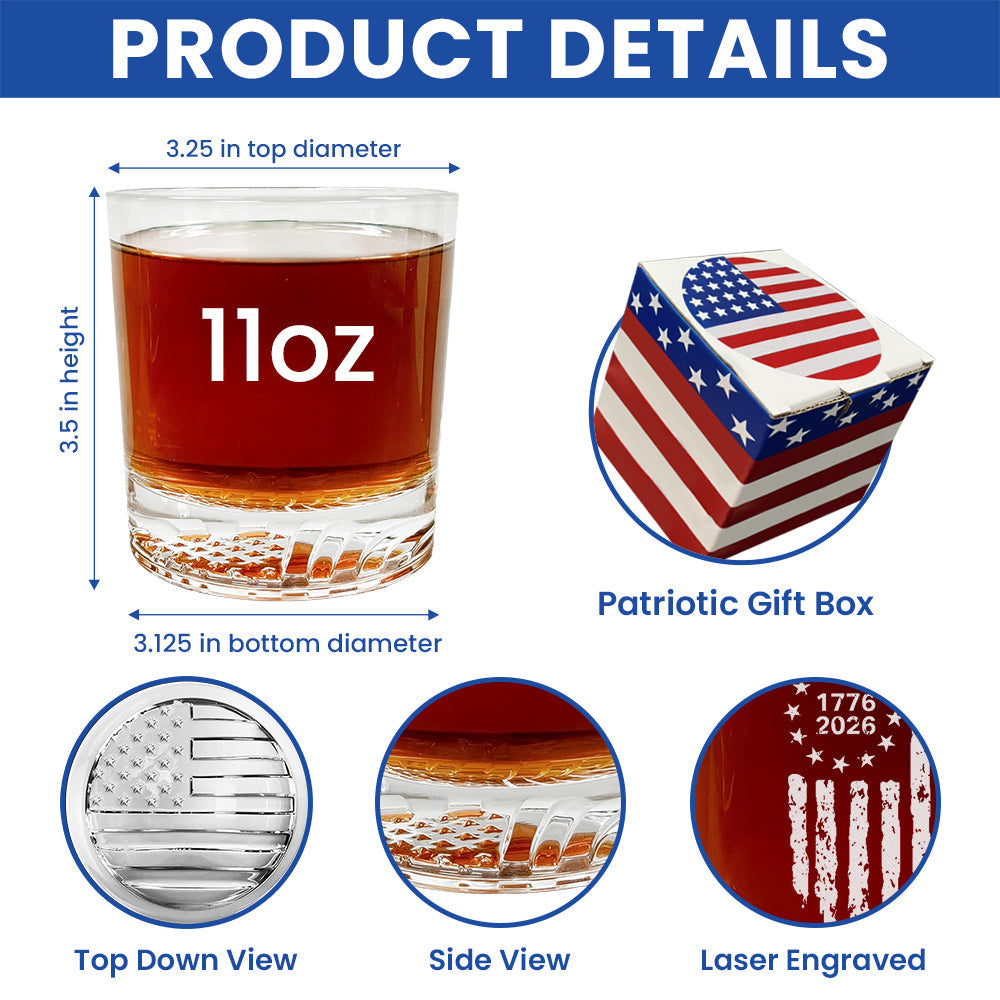 250 Years of Freedom Betsy Ross 1776 2026 Engraved Whiskey Glass