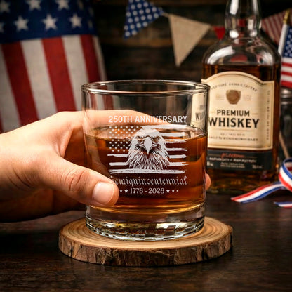 America Semiquincentennial Engraved Whiskey Glass 250 Years Gift