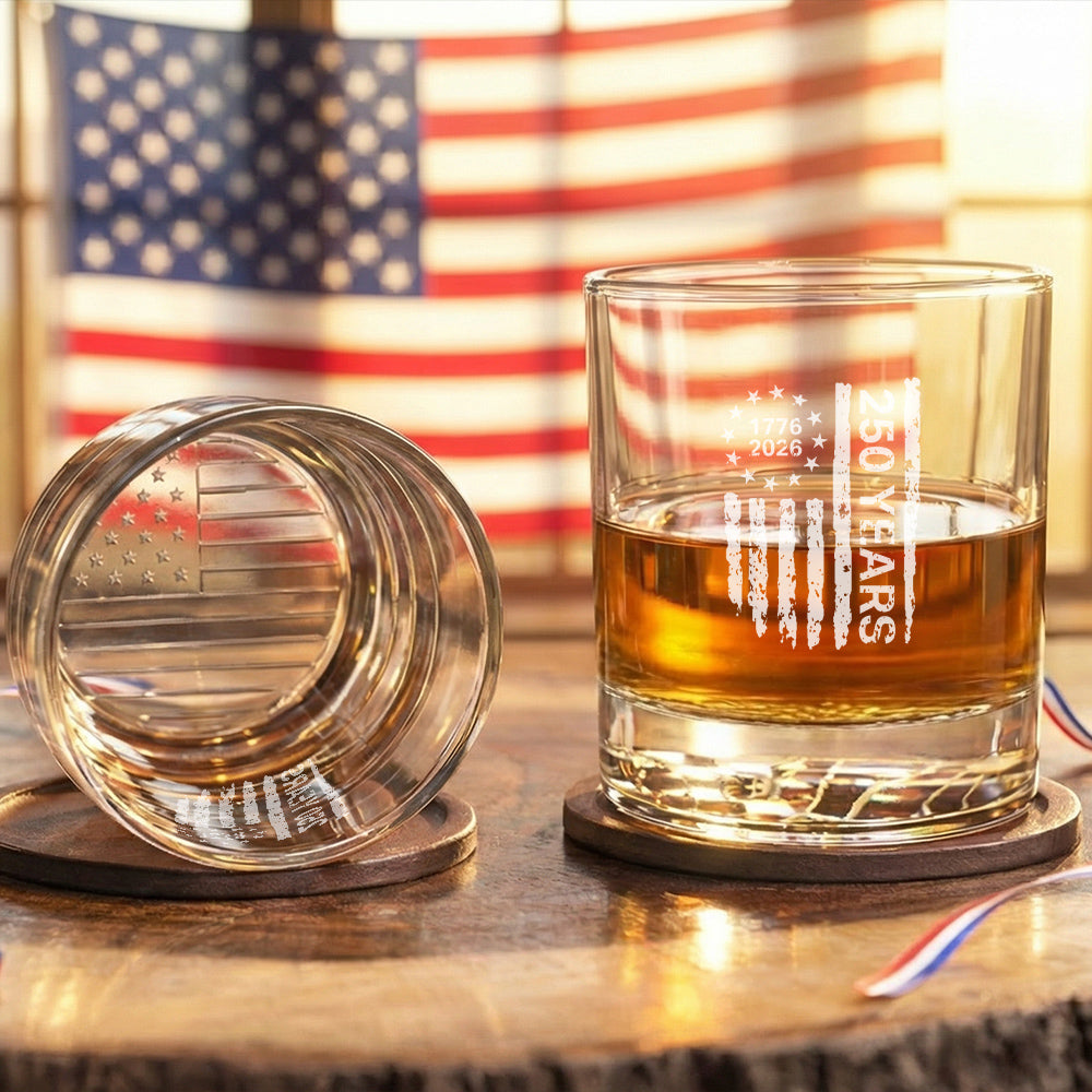 250 Years of Freedom Betsy Ross 1776 2026 Engraved Whiskey Glass