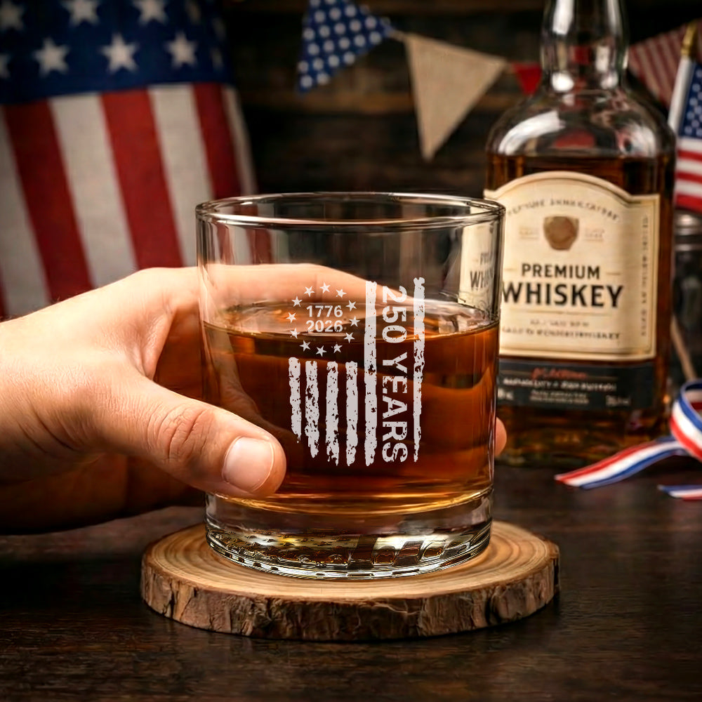 250 Years of Freedom Betsy Ross 1776 2026 Engraved Whiskey Glass