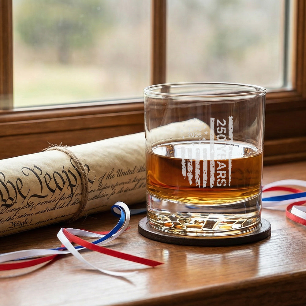 250 Years of Freedom Betsy Ross 1776 2026 Engraved Whiskey Glass