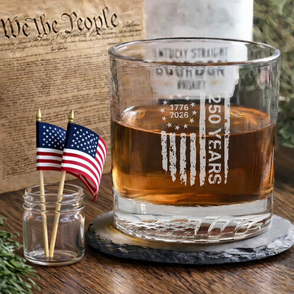 250 Years of Freedom Betsy Ross 1776 2026 Engraved Whiskey Glass