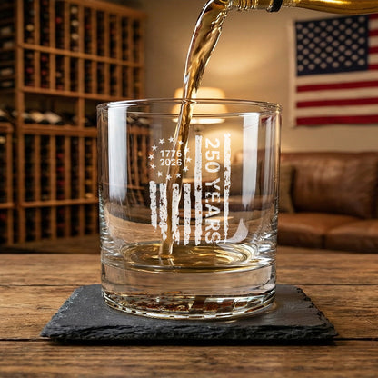 250 Years of Freedom Betsy Ross 1776 2026 Engraved Whiskey Glass