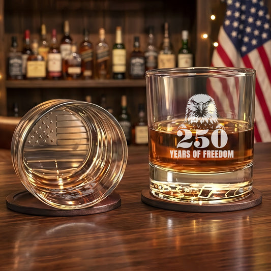 250 Years of Freedom American Engraved Whiskey Glass Patriotic Gift