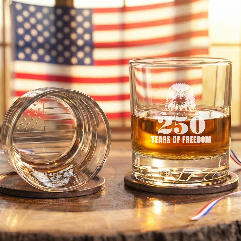 250 Years of Freedom American Engraved Whiskey Glass Patriotic Gift
