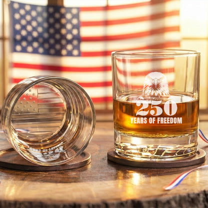 250 Years of Freedom American Engraved Whiskey Glass Patriotic Gift