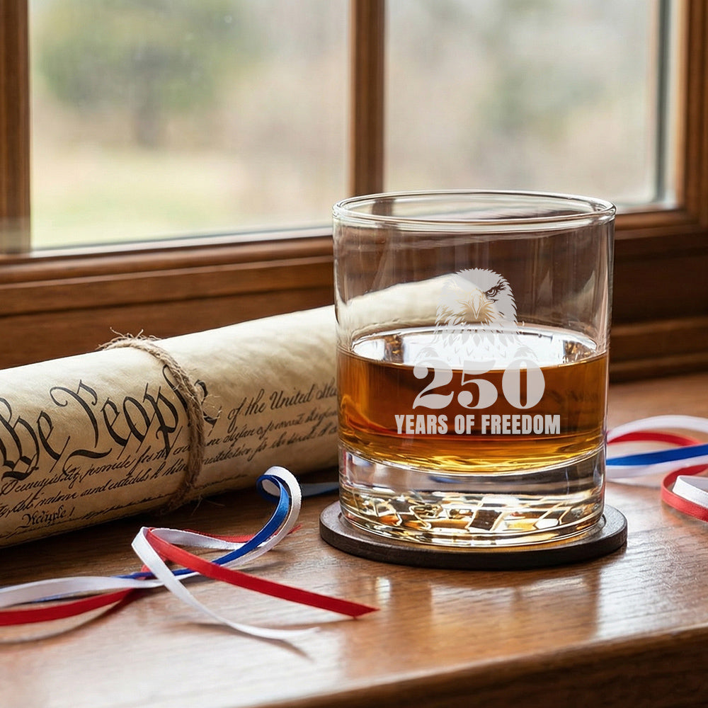 250 Years of Freedom American Engraved Whiskey Glass Patriotic Gift