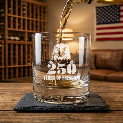 250 Years of Freedom American Engraved Whiskey Glass Patriotic Gift
