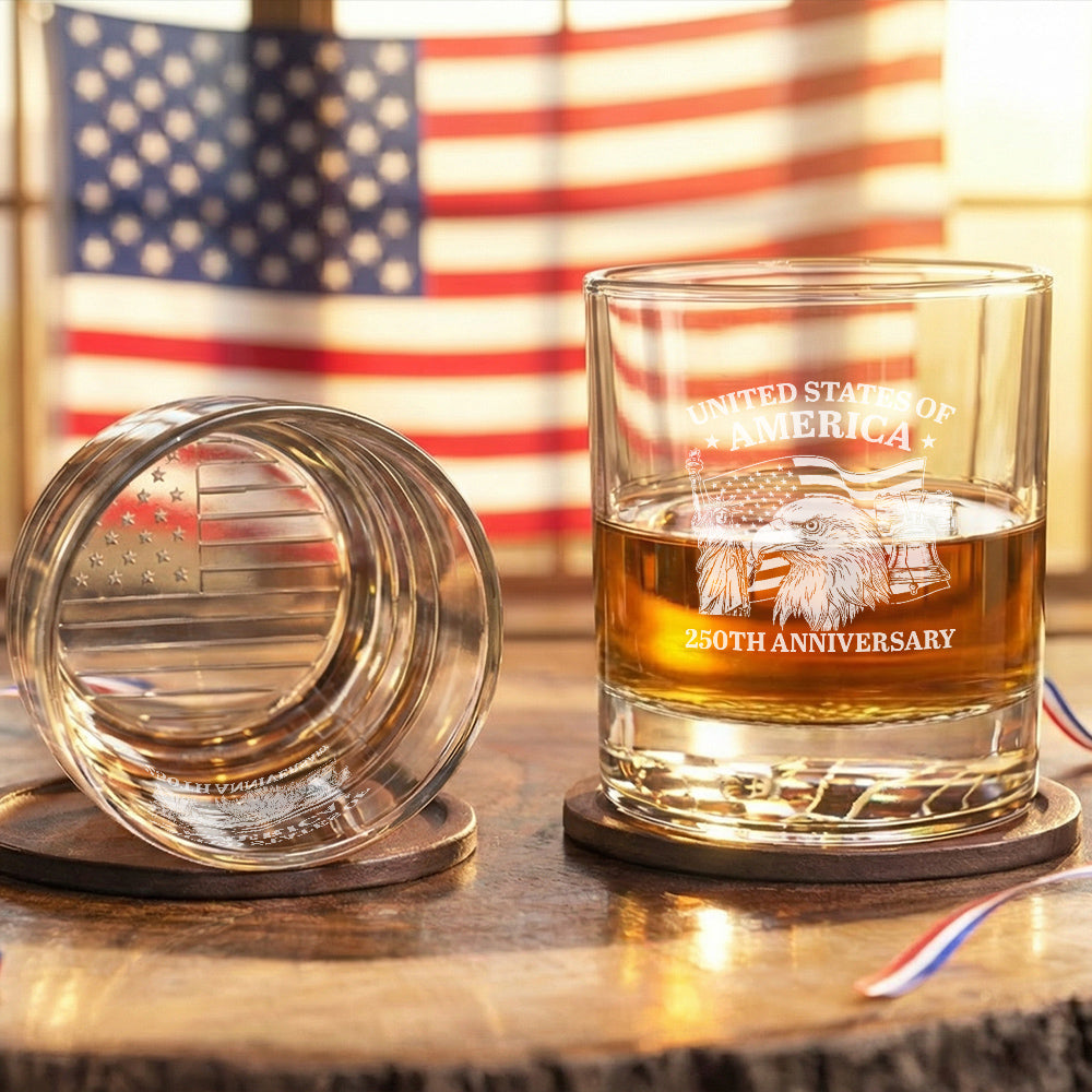 250th Anniversary of America Eagle Liberty Engraved Whiskey Glass