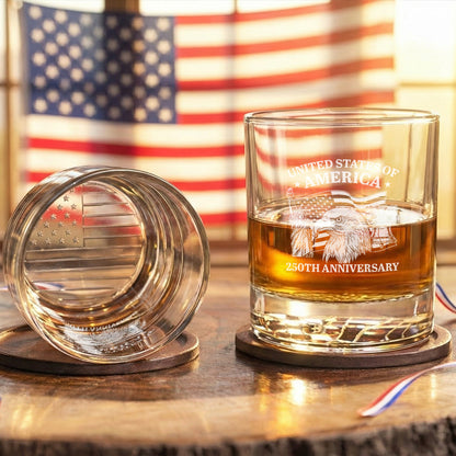250th Anniversary of America Eagle Liberty Engraved Whiskey Glass