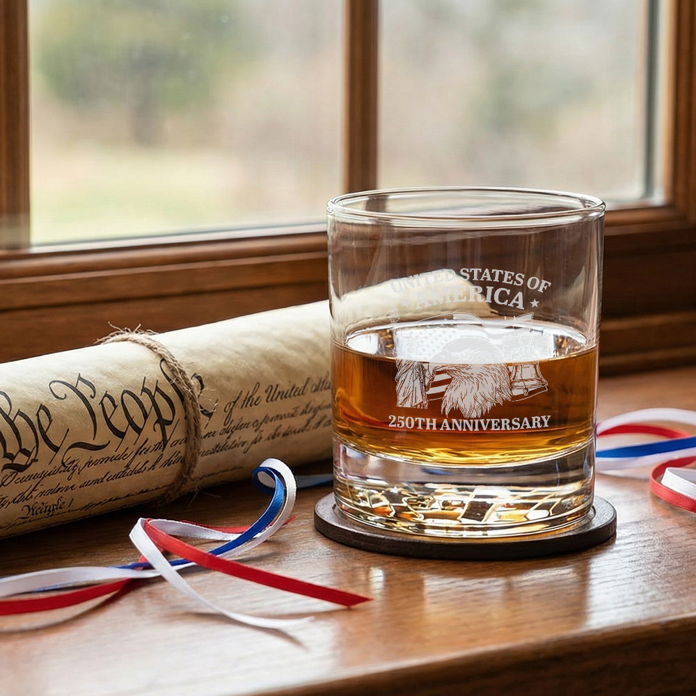 250th Anniversary of America Eagle Liberty Engraved Whiskey Glass