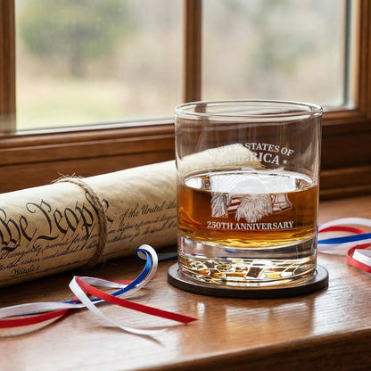 250th Anniversary of America Eagle Liberty Engraved Whiskey Glass