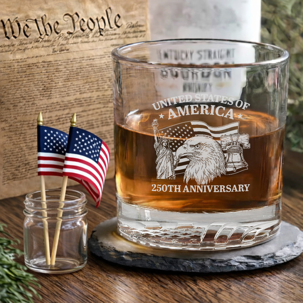 250th Anniversary of America Eagle Liberty Engraved Whiskey Glass